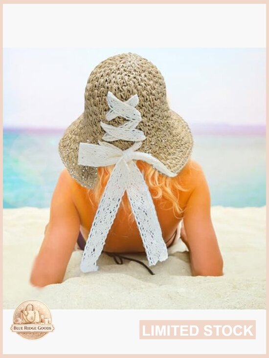 Foldable Packable Straw Sun Hat Floppy Travel Beach Cap Handmade Bohemian main image 5